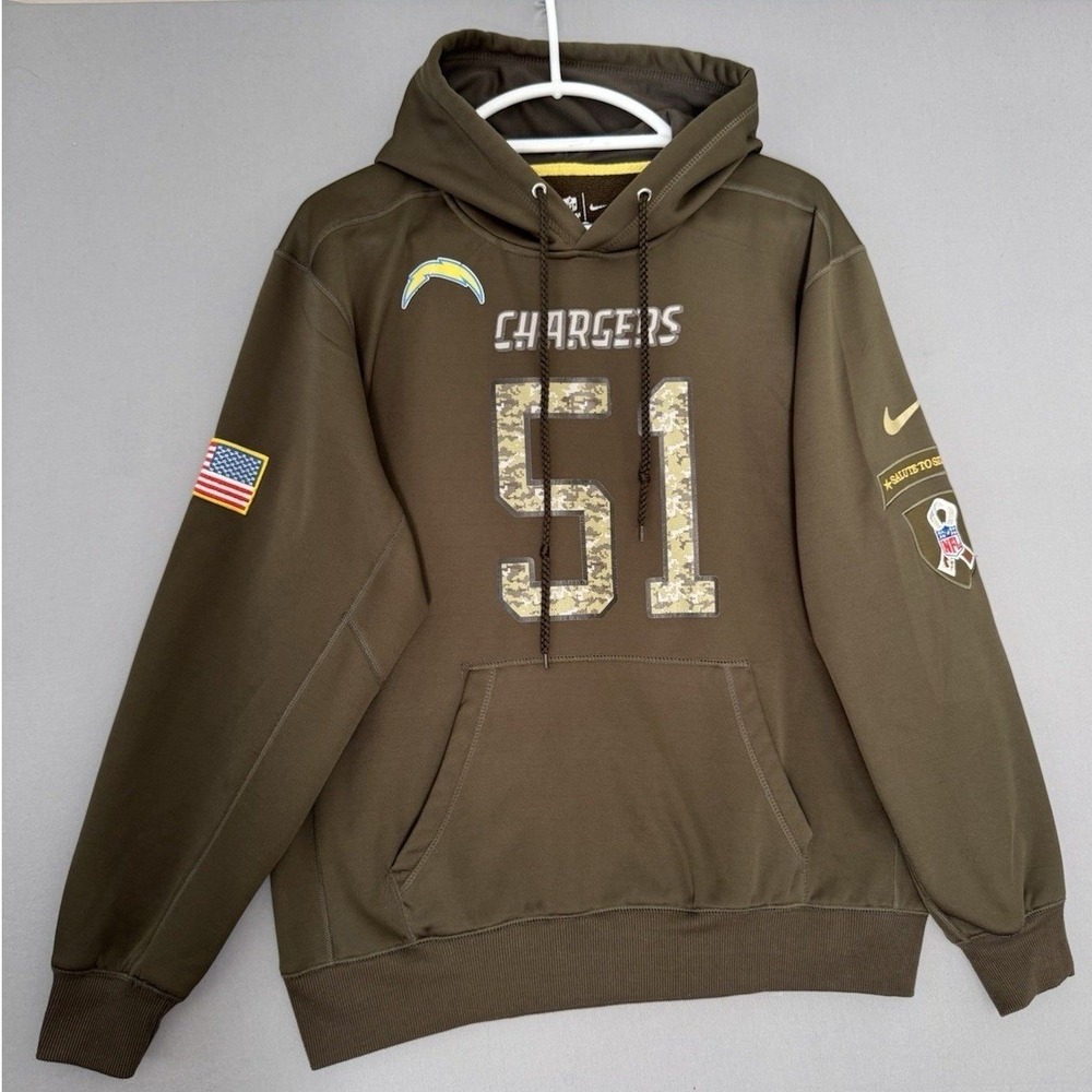 LA Chargers Hoodie Mens Medium Army Green Salute To Service Pullover Sweatshirt